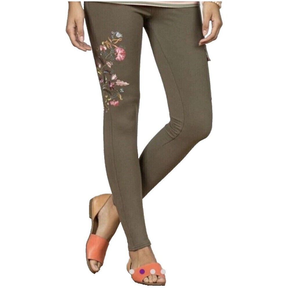Matilda Jane Scouts Honor Pants Women’s Large Embroidered Floral Olive Green